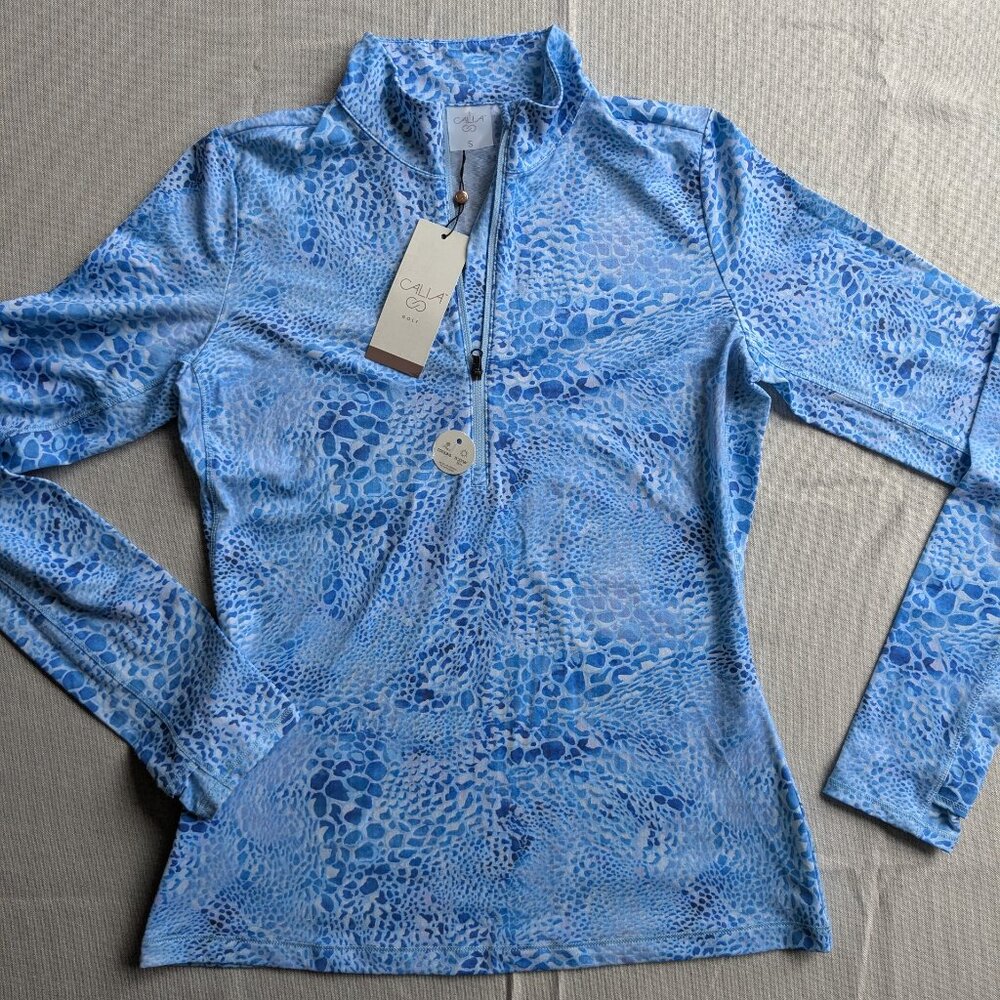 Calia Golf Women’s Small Half Zip Long Sleeve Blue Turtle Print UPF 50+ NWT